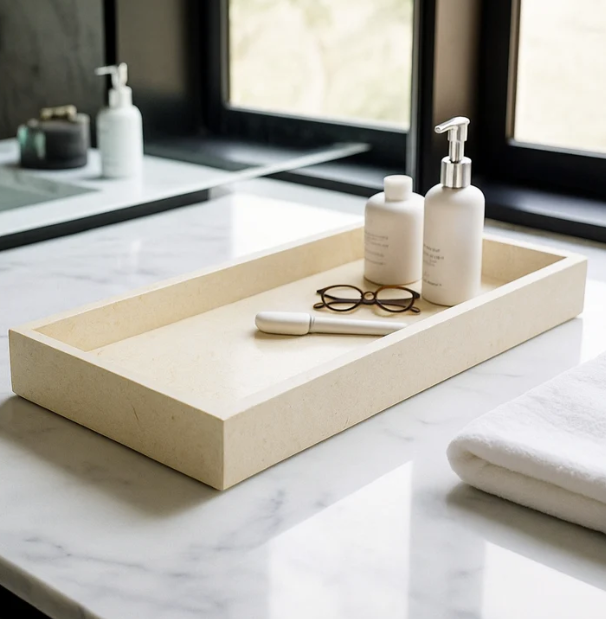 Rectangular Cream marble vanity Bathroom Tray