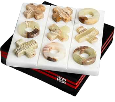 White Marble(Multi Green) Onyx  Tic-Tac-Toe Game Set