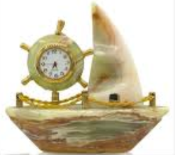 Marble Onyx  Sailboat Desk Clock