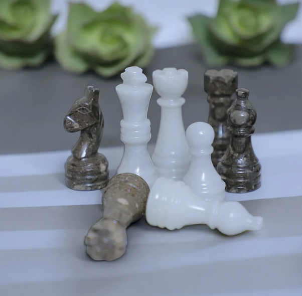 Serene Serenity White & Gray Marble Chess Set