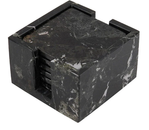 Black Zebra Marble Coaster Set