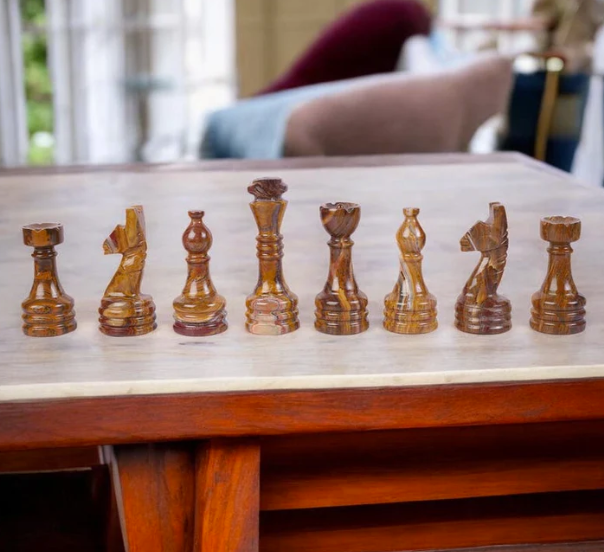 Bold and Dramatic White & Brown Marble Chess Set