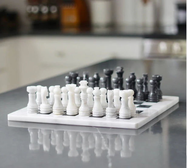 Opulent Elegance White & Black Marble Chess Set