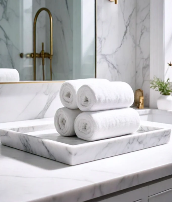 Carrara White Marble Vanity Tray