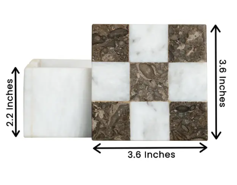 White Marble Checked Pattern Coaster Set