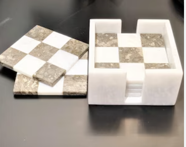White Marble Checked Pattern Coaster Set
