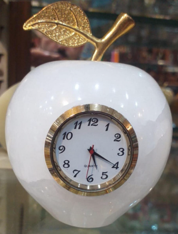 White Onyx Apple Shaped Table Clock