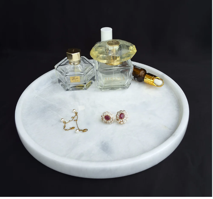 Ziarat White  Round  marble tray