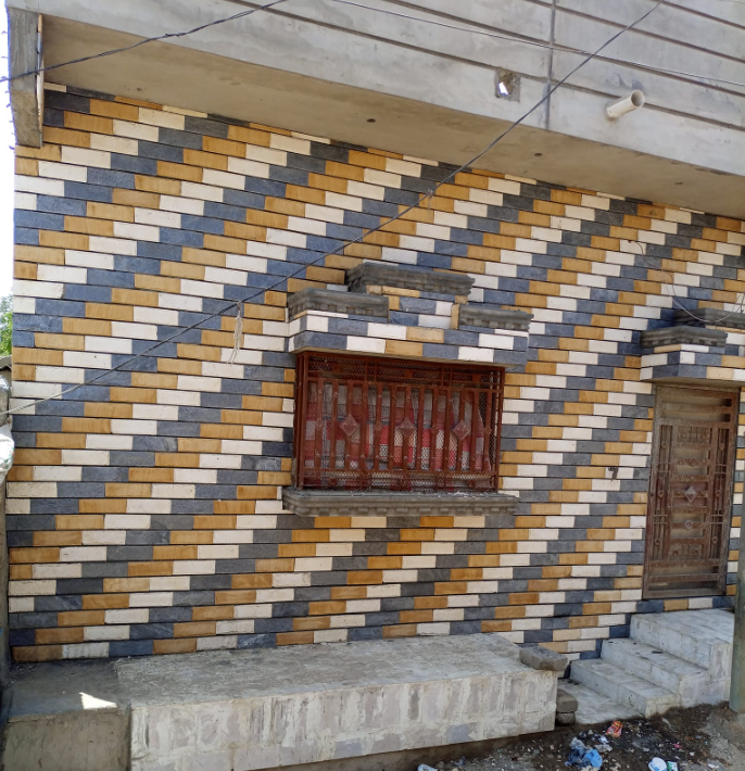 Yellow White and  Stone Elevation