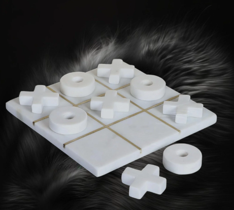 White Marble Tic-Tac-Toe Brass line Board