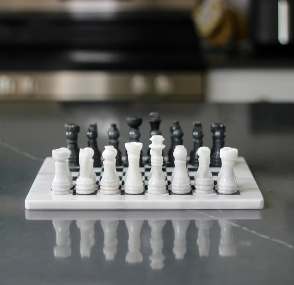 Opulent Elegance White & Black Marble Chess Set