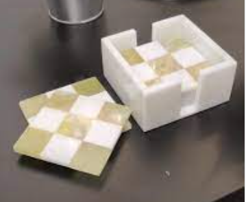 White Marble Green Onyx  Checked Coasters Set