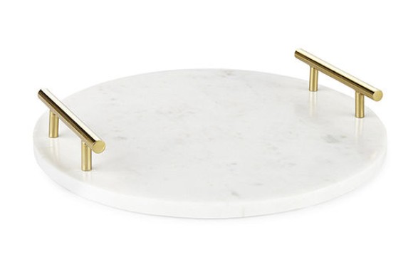 premium White Marble Round Serving Tray 