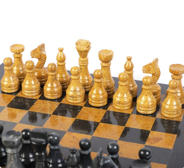 Luxurious Serenity Black & Golden Marble Chess Set