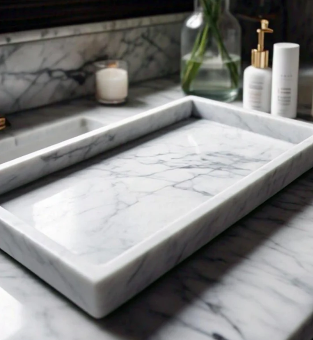 carrara White Marble Bathroom Trays Bundle