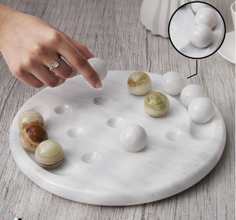 White Marble(Green Onyx)Tic Tac Toe Set