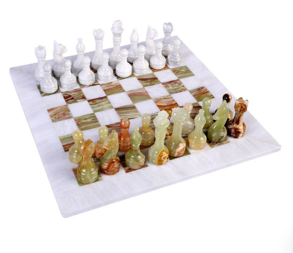 Luxurious and Timeless White  Green  Onyx Marble Chess Set