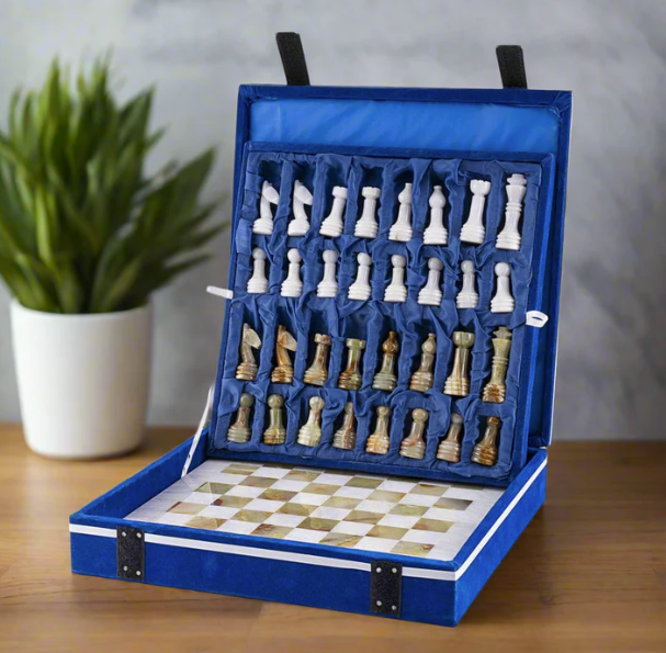 Luxurious and Timeless White  Green  Onyx Marble Chess Set