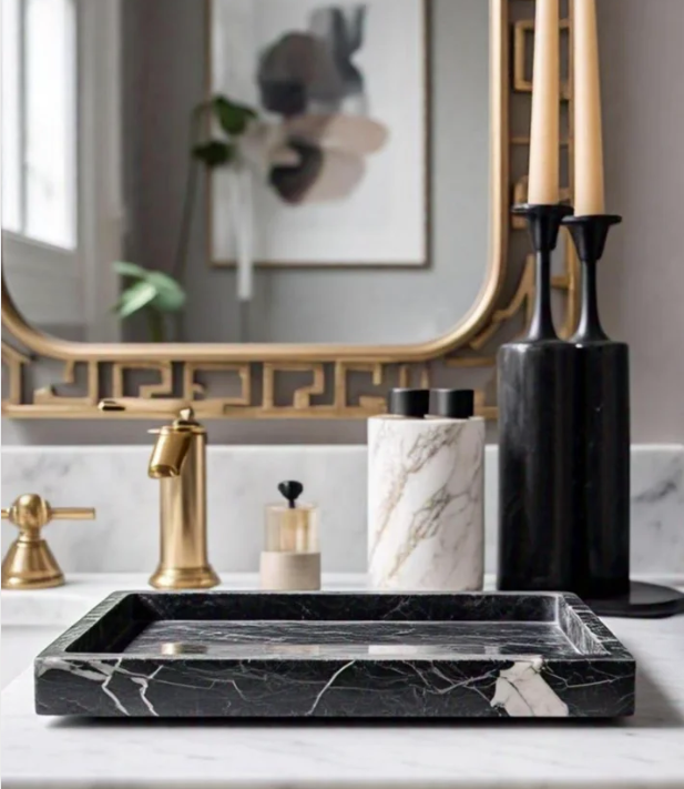 Black  & White Marble Vanity Tray 