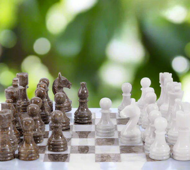Serene Serenity White & Gray Marble Chess Set