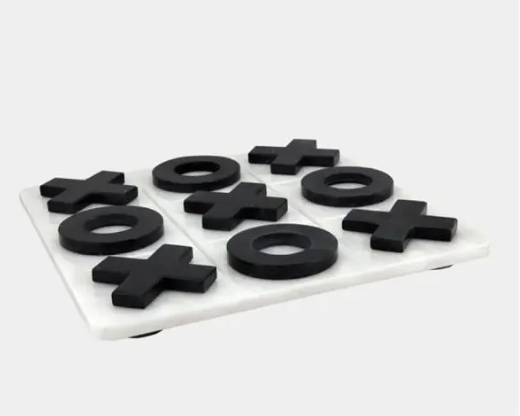 White Marble (Jet Black)Tic-Tac-Toe Game Set
