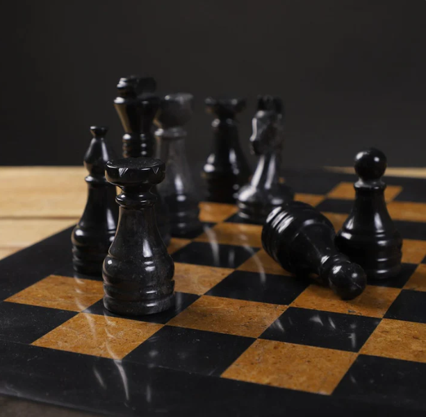 Luxurious Serenity Black & Golden Marble Chess Set