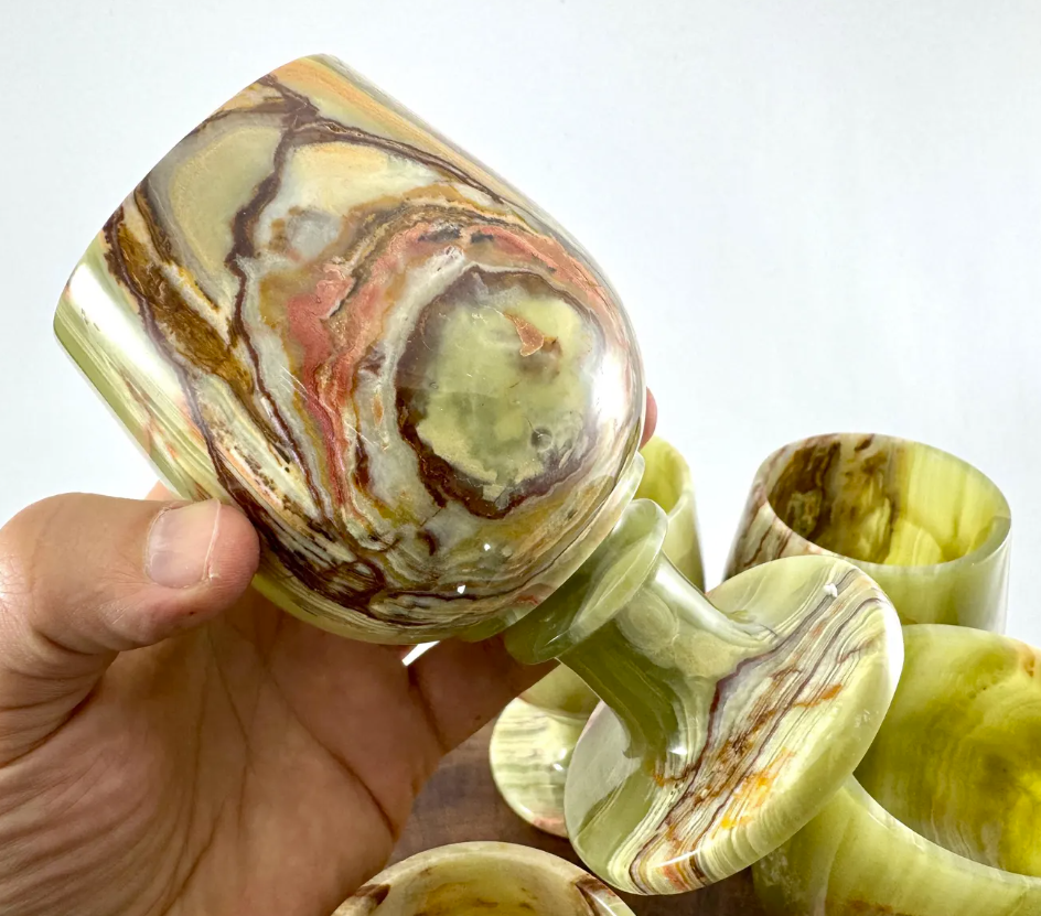 Dark Green Onyx Goblet Set