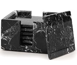 Black Zebra Marble Coaster Set