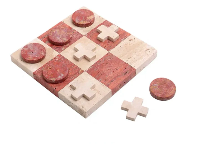 Travitine Cream Marble(Red Travitine) Tic Tac Toe Game Set