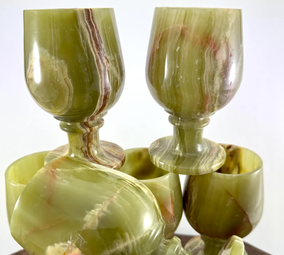 Dark Green Onyx Goblet Set