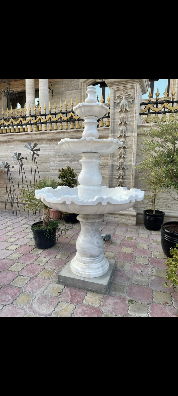 Ziarat White Three-Tier Marble  Fountain
