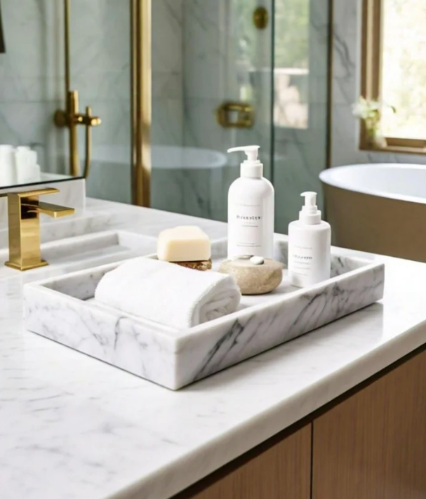Carrara White Marble Vanity Tray