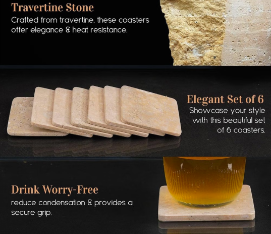 Travertine Marble Coaster Set