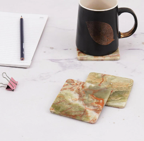 Multi Green Onyx  Coaster Set