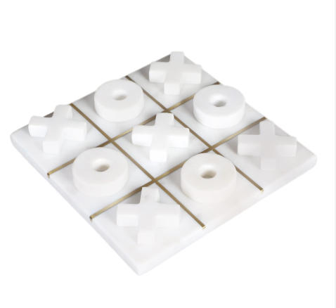 White Marble Tic-Tac-Toe Brass line Board