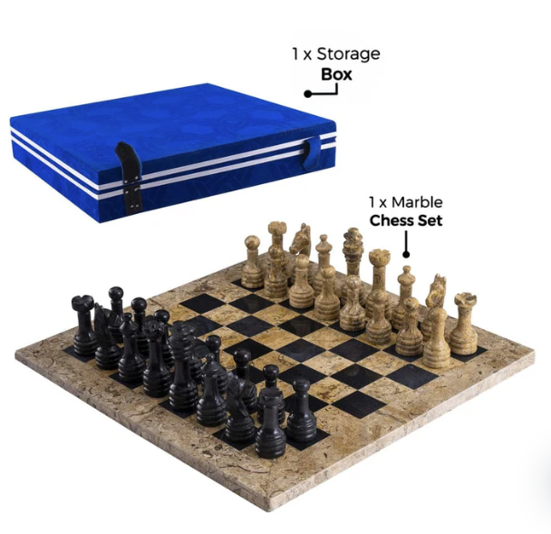 Vibrant Contrast Coral & Black Marble Chess Set