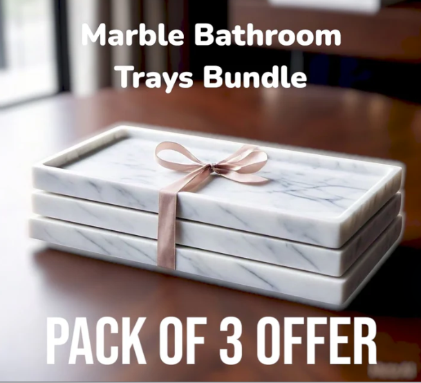 carrara White Marble Bathroom Trays Bundle