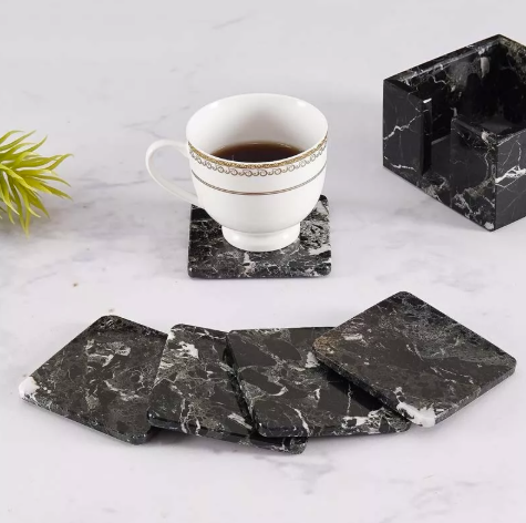 Black Zebra Marble Coaster Set