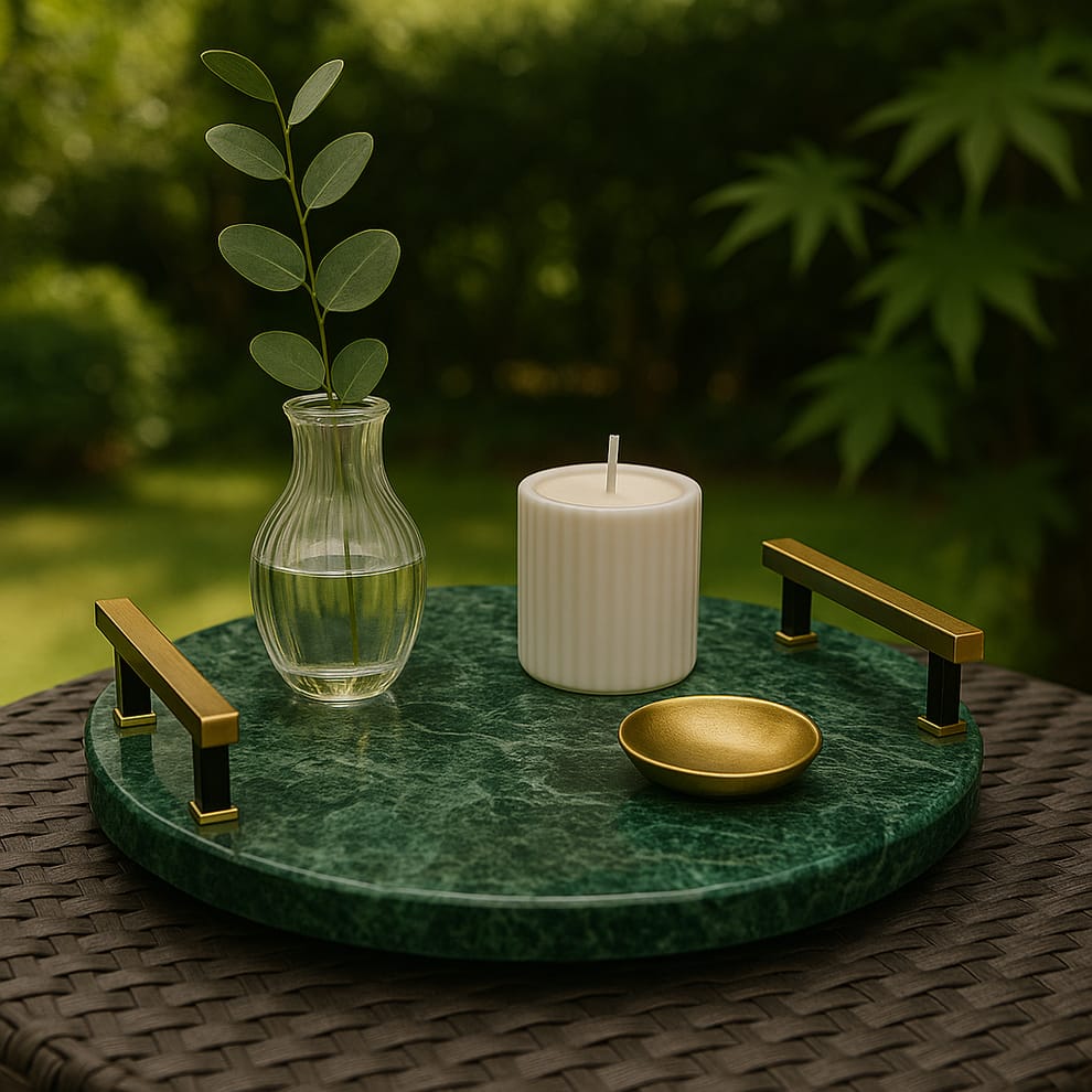 Elegant Green Marble Round Serving Tray