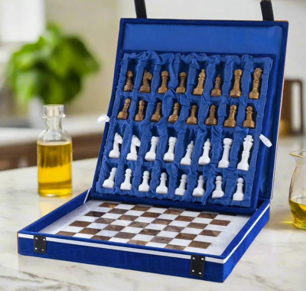 Bold and Dramatic White & Brown Marble Chess Set