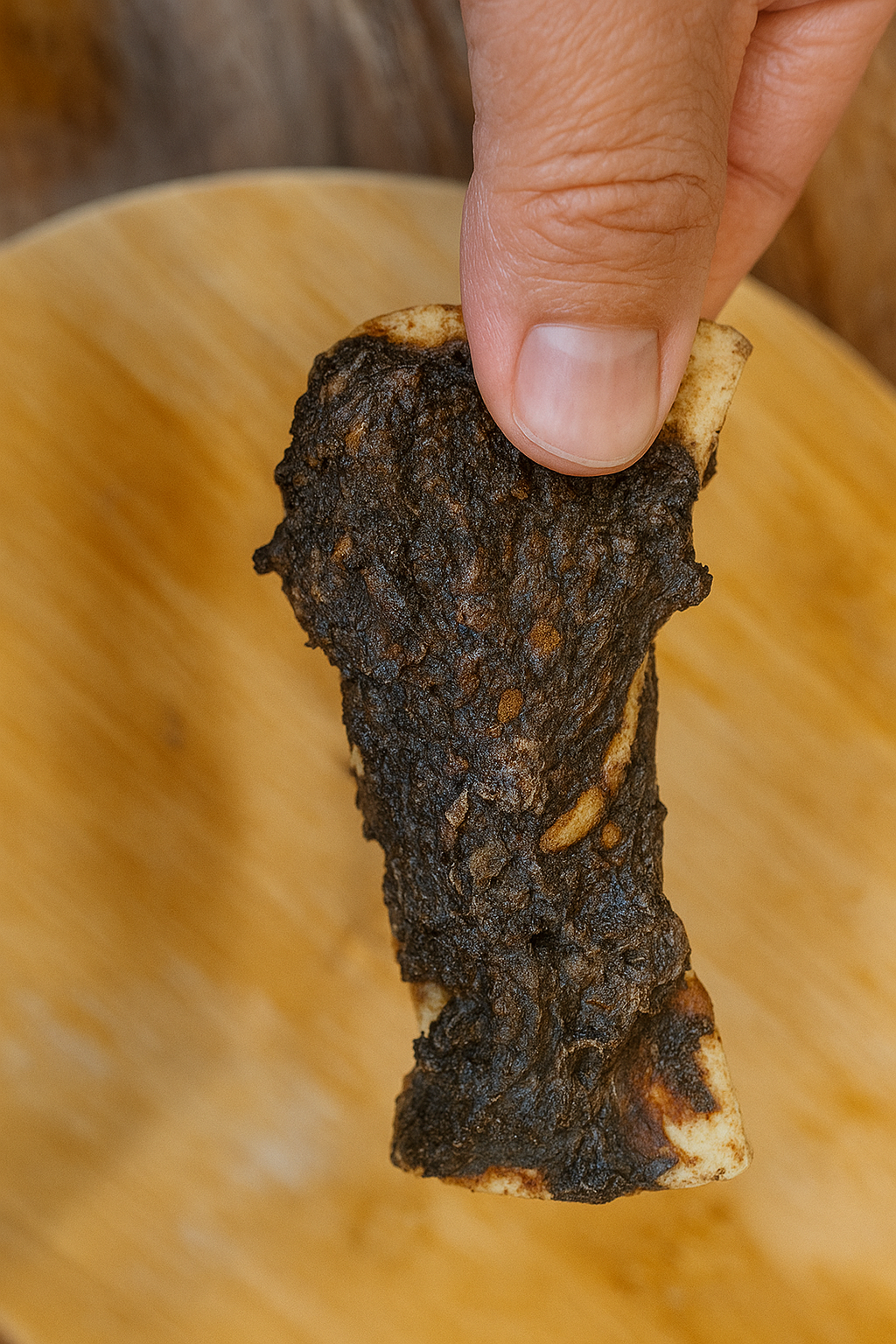 Carnaza con costra hígado. cuidadosamente cubierto con costra de higadito deshidratado