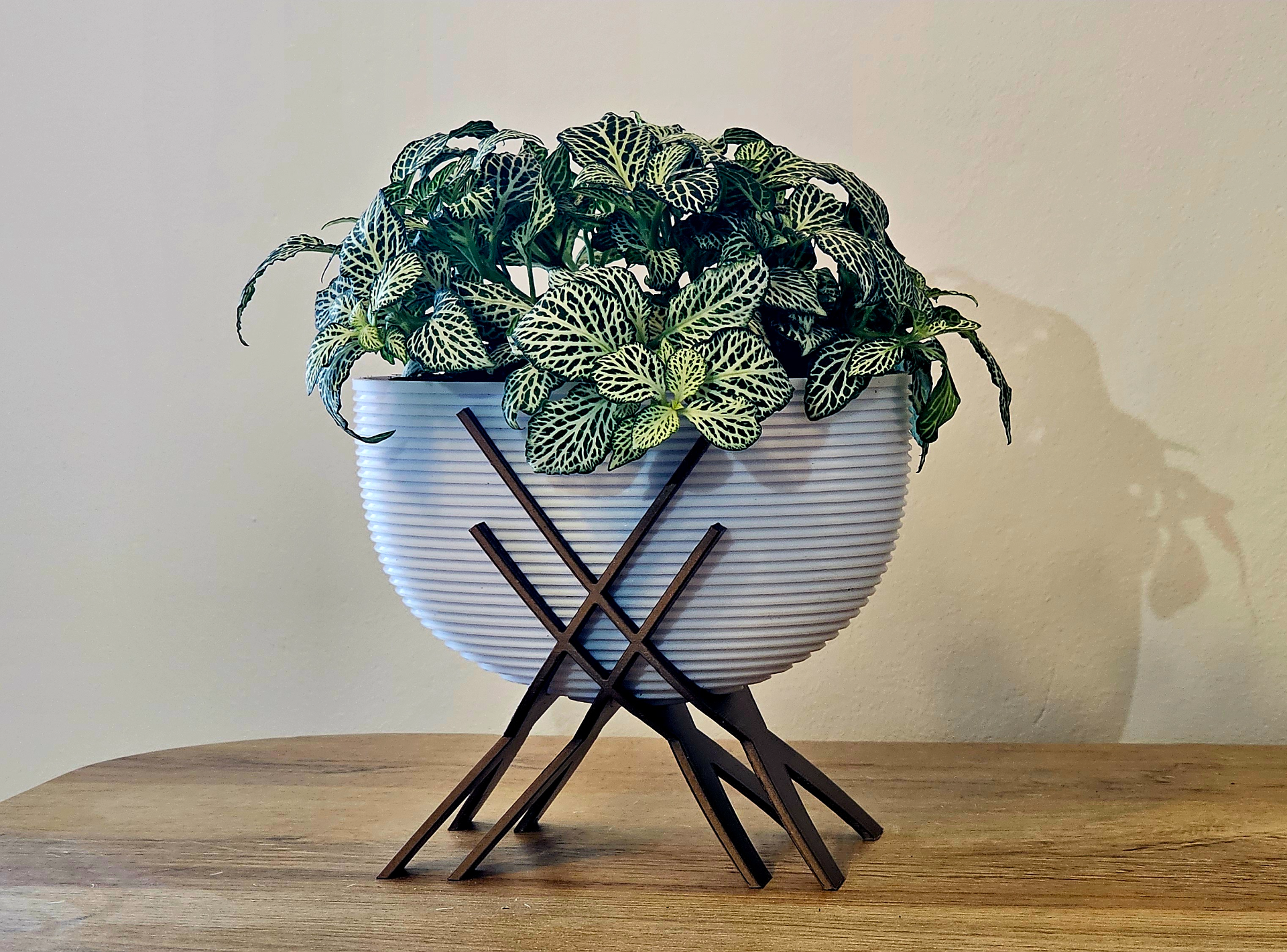 Vaso decorativo com suporte de madeira