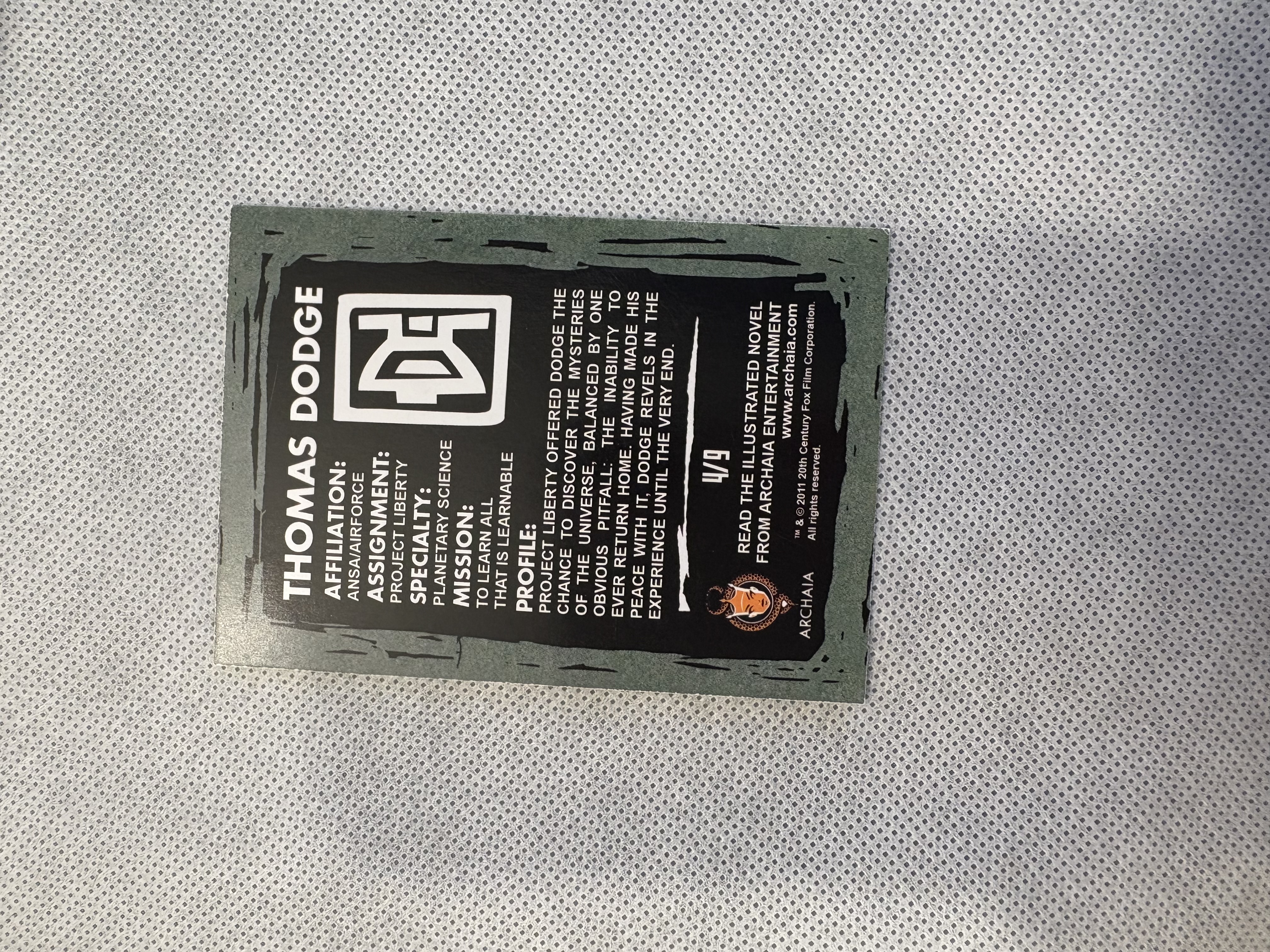  2011 SDCC COMIC CON ARCHAIA PLANET OF THE APES POA PROMO CARD LT THOMAS DODGE #4