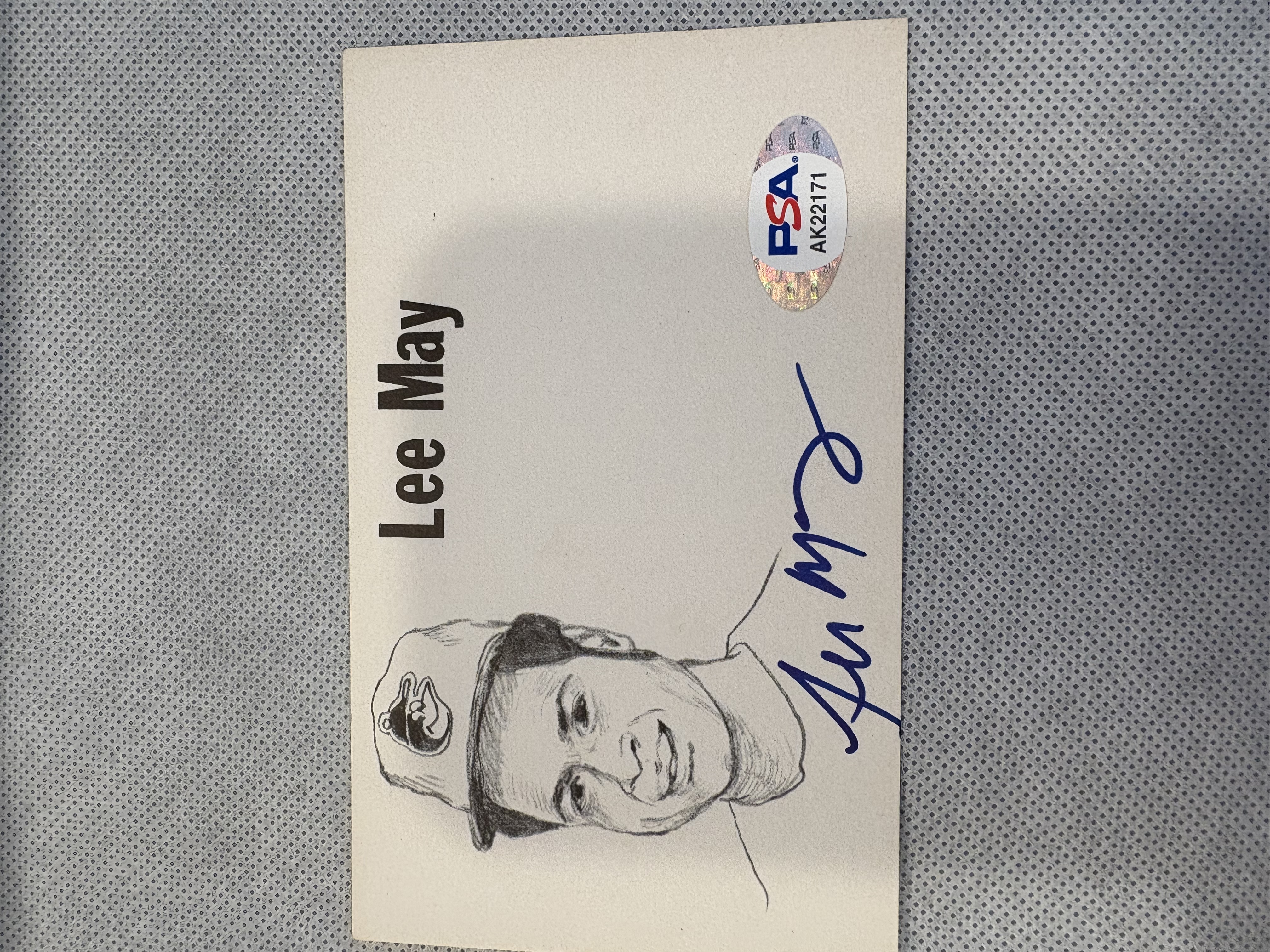 1975 MENGLER SIGNED AUTO 3X5 ART SKETCH CARD LEE MAY ORIOLES REDS ASTROS PSA DNA