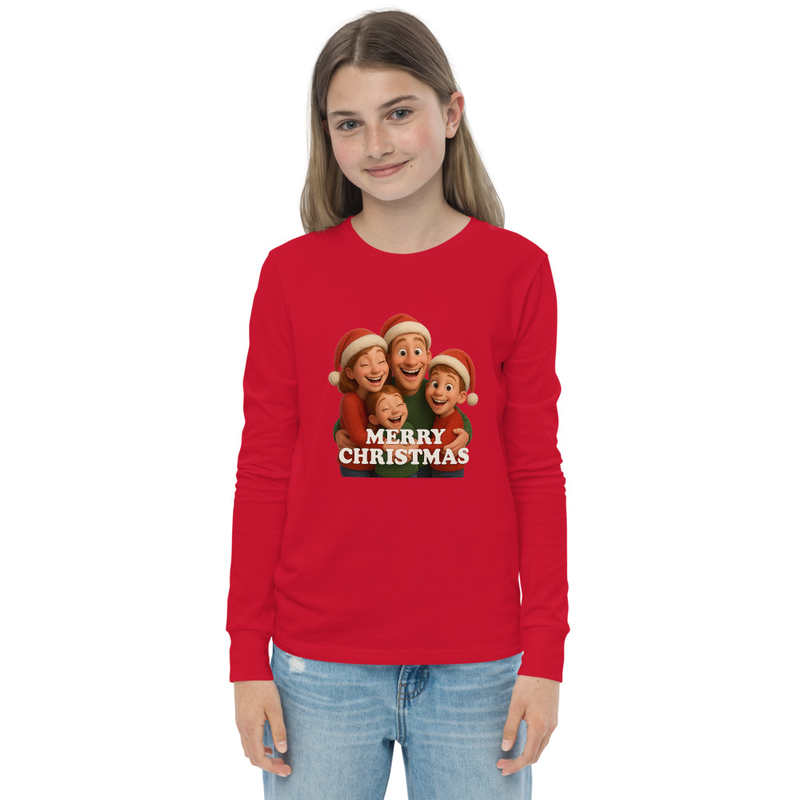Youth long sleeve tee - A joyful family Christmas scene