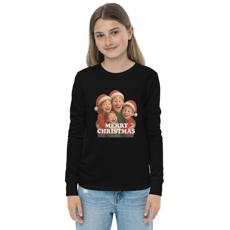 Youth long sleeve tee - A joyful family Christmas scene