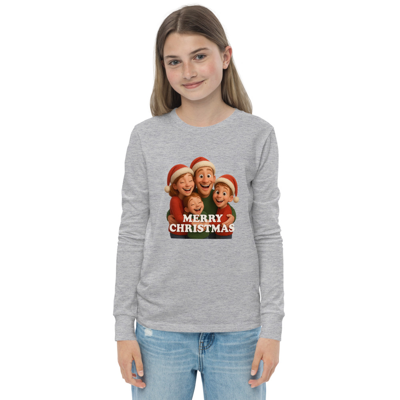 Youth long sleeve tee - A joyful family Christmas scene