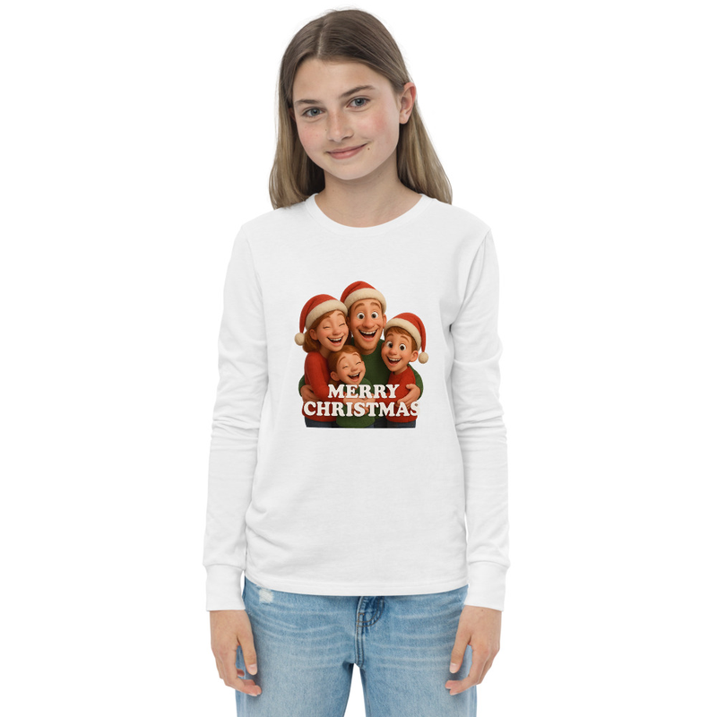 Youth long sleeve tee - A joyful family Christmas scene