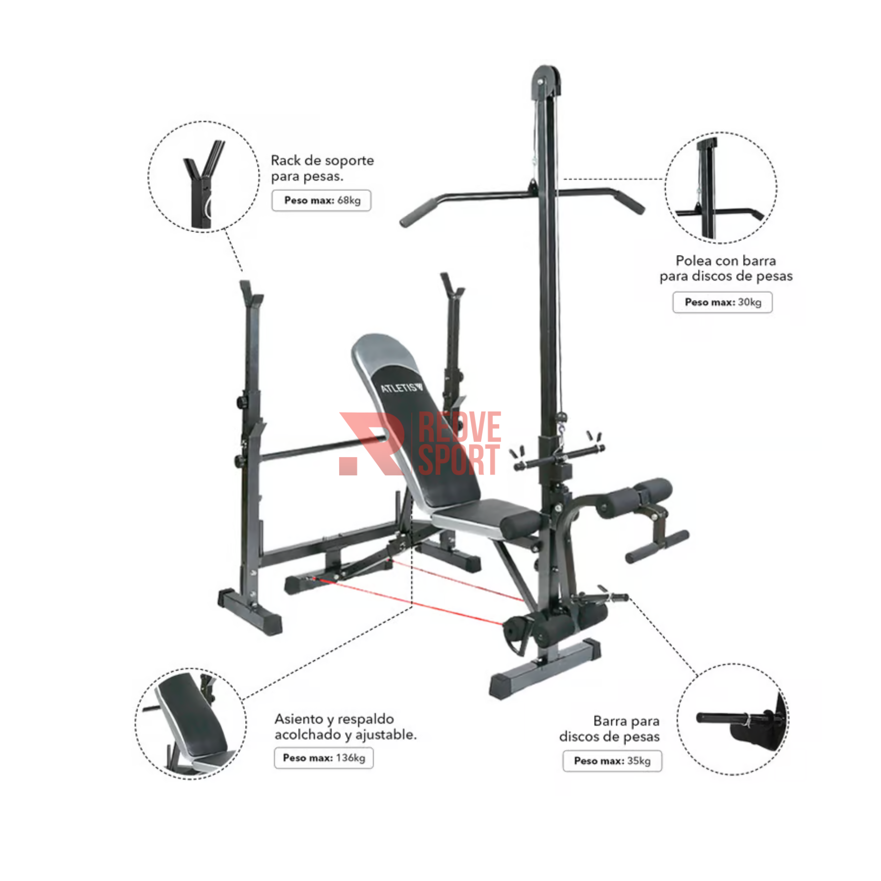 Banco multifuncional para pesas