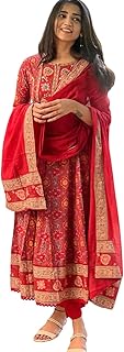 Red Traditional Embroidered Anarkali Suit